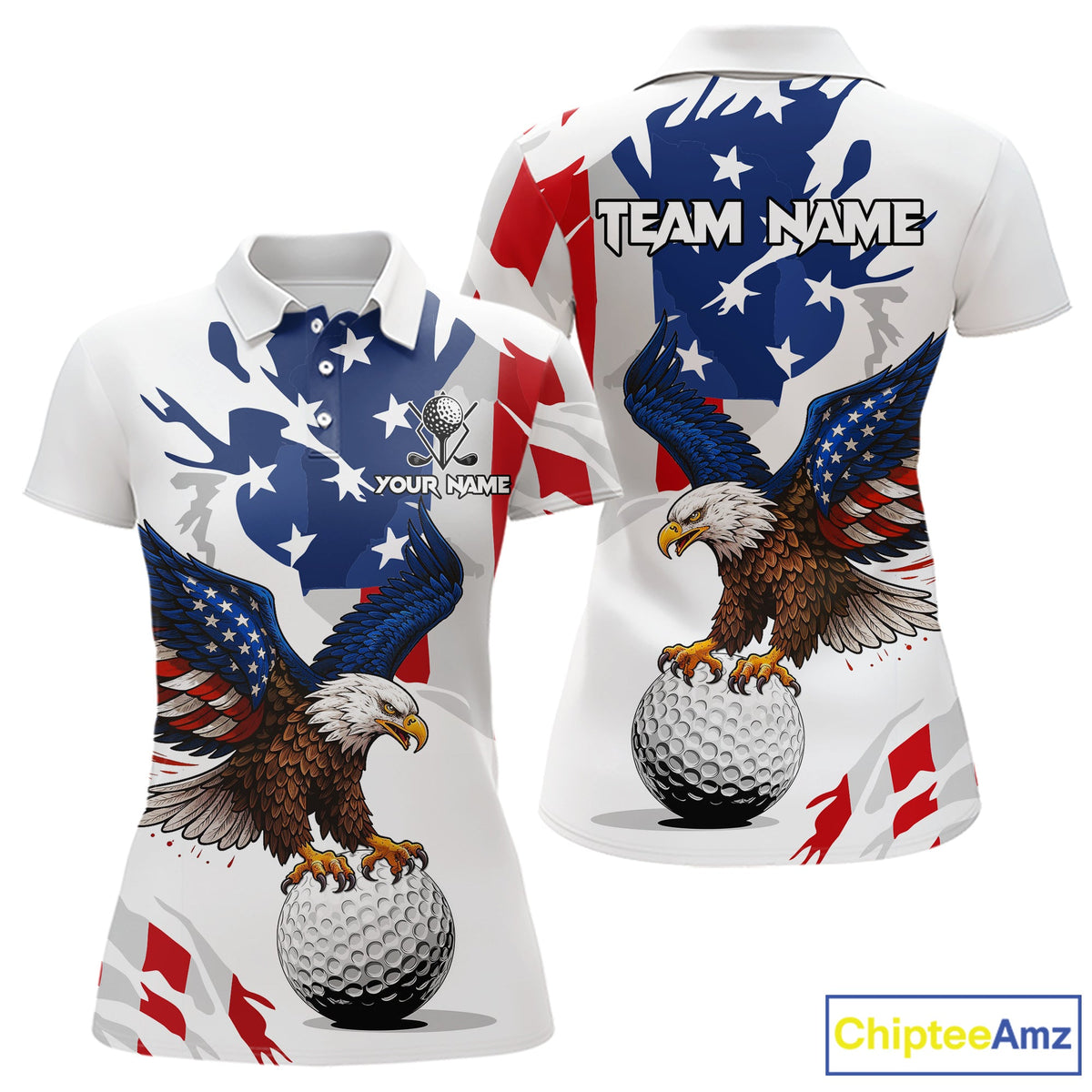 Red, White and Blue American Flag Eagle Golf Polo Shirt Custom Patriotic Golf attire