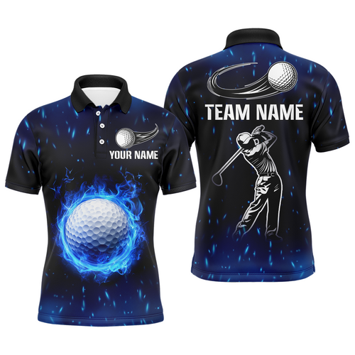 Blue Flame Golf Ball Golf Polo Shirt custom team golf apparel, golf gifts