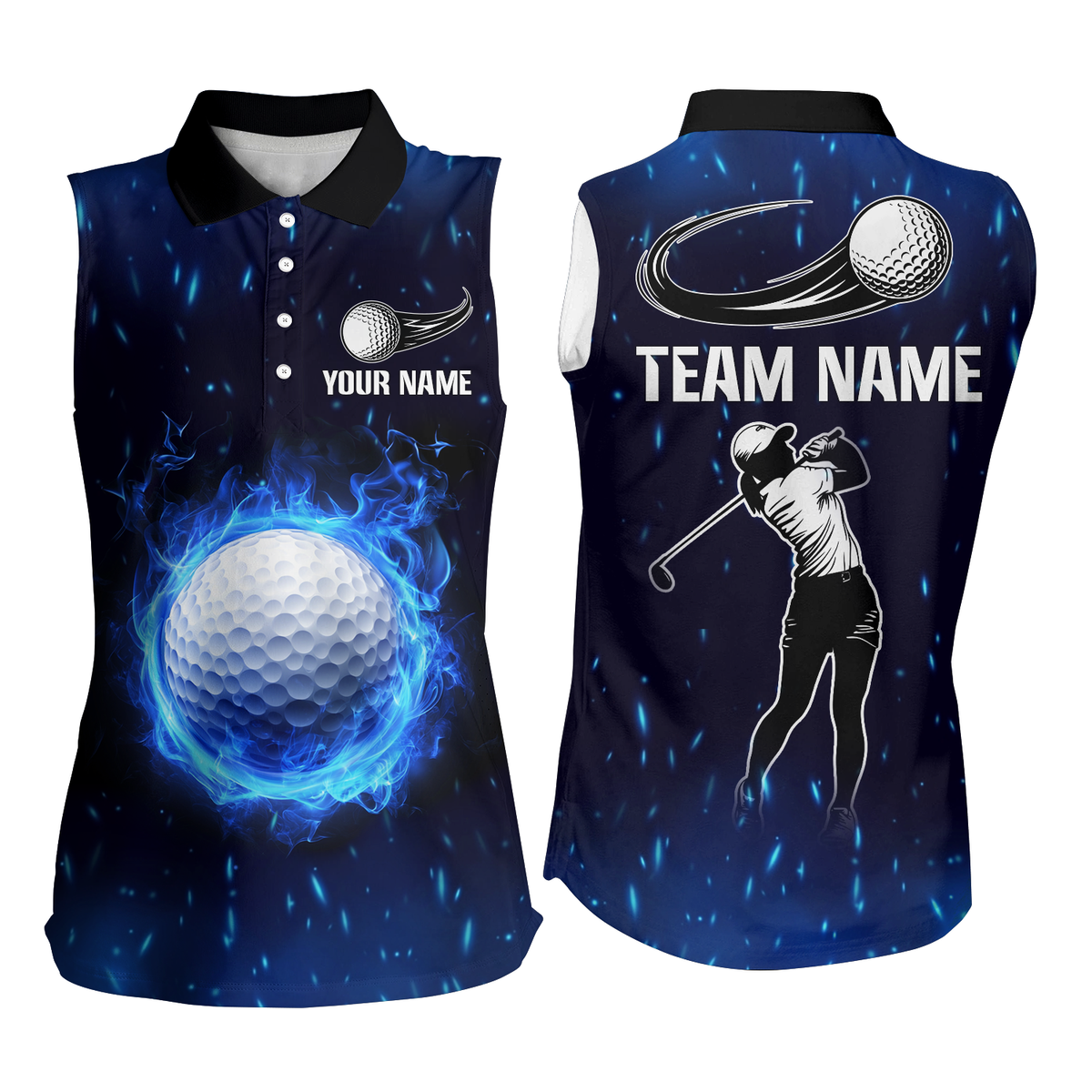 Blue Flame Golf Ball Sleeveless Polo Shirt custom team golf apparel, golf gifts