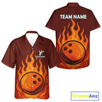 Orange Flame Bowling Hawaiian Shirts Custom Bowling Team League Button Up shirt