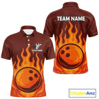 Orange Flame Bowling Polo, Quarter Zip Shirts Custom Bowling Team League Jersey