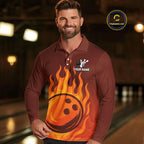 Orange Flame Bowling Polo, Quarter Zip Shirts Custom Bowling Team League Jersey