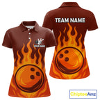 Orange Flame Bowling Polo, Quarter Zip Shirts Custom Bowling Team League Jersey