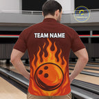 Orange Flame Bowling Polo, Quarter Zip Shirts Custom Bowling Team League Jersey