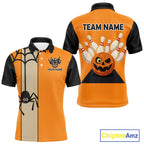 Orange and Black Halloween Retro Bowling Polo, 1/4 Zip Shirts Custom Bowling Team Shirt