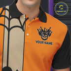 Orange and Black Halloween Retro Bowling Polo, 1/4 Zip Shirts Custom Bowling Team Shirt