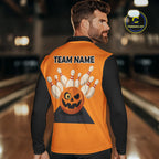 Orange and Black Halloween Retro Bowling Polo, 1/4 Zip Shirts Custom Bowling Team Shirt