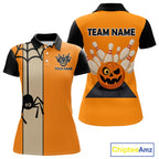 Orange and Black Halloween Retro Bowling Polo, 1/4 Zip Shirts Custom Bowling Team Shirt