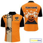 Orange and Black Halloween Retro Bowling Polo, 1/4 Zip Shirts Custom Bowling Team Shirt