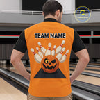 Orange and Black Halloween Retro Bowling Polo, 1/4 Zip Shirts Custom Bowling Team Shirt