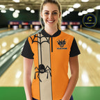 Orange and Black Halloween Retro Bowling Polo, 1/4 Zip Shirts Custom Bowling Team Shirt