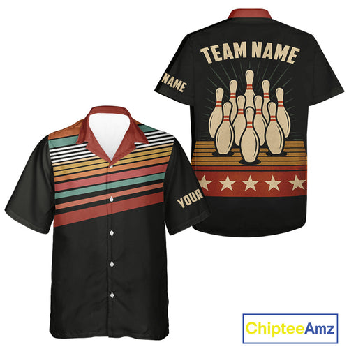 Retro Bowling Hawaiian Shirt Custom Vintage Team Bowling Button Up Shirt, Gift For Bowlers
