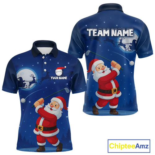 Funny Santa Christmas Golf polo shirts Custom Blue team golf jerseys, Christmas golf gifts