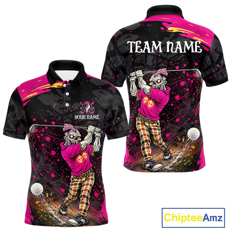Black and Pink Funny zombie Golf Polo shirts Custom team golf shirts, funny golf polos