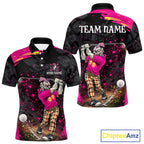Black and Pink Funny zombie Golf Polo shirts Custom team golf shirts, funny golf polos