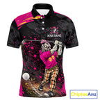 Black and Pink Funny zombie Golf Polo shirts Custom team golf shirts, funny golf polos