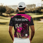 Black and Pink Funny zombie Golf Polo shirts Custom team golf shirts, funny golf polos