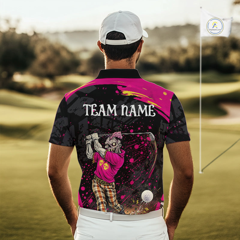 Black and Pink Funny zombie Golf Polo shirts Custom team golf shirts, funny golf polos