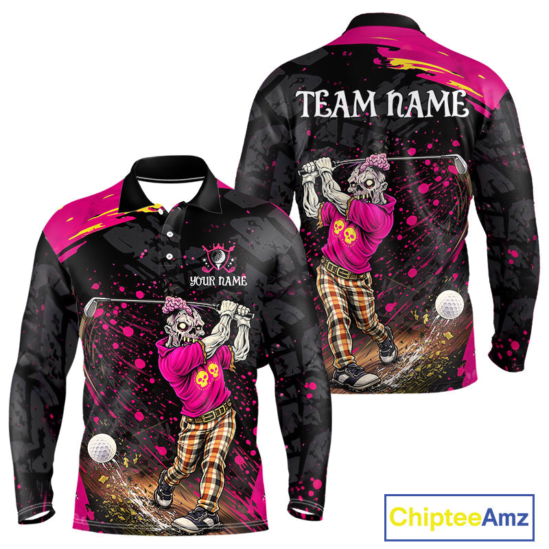 Black and Pink Funny zombie Golf Polo shirts Custom team golf shirts, funny golf polos