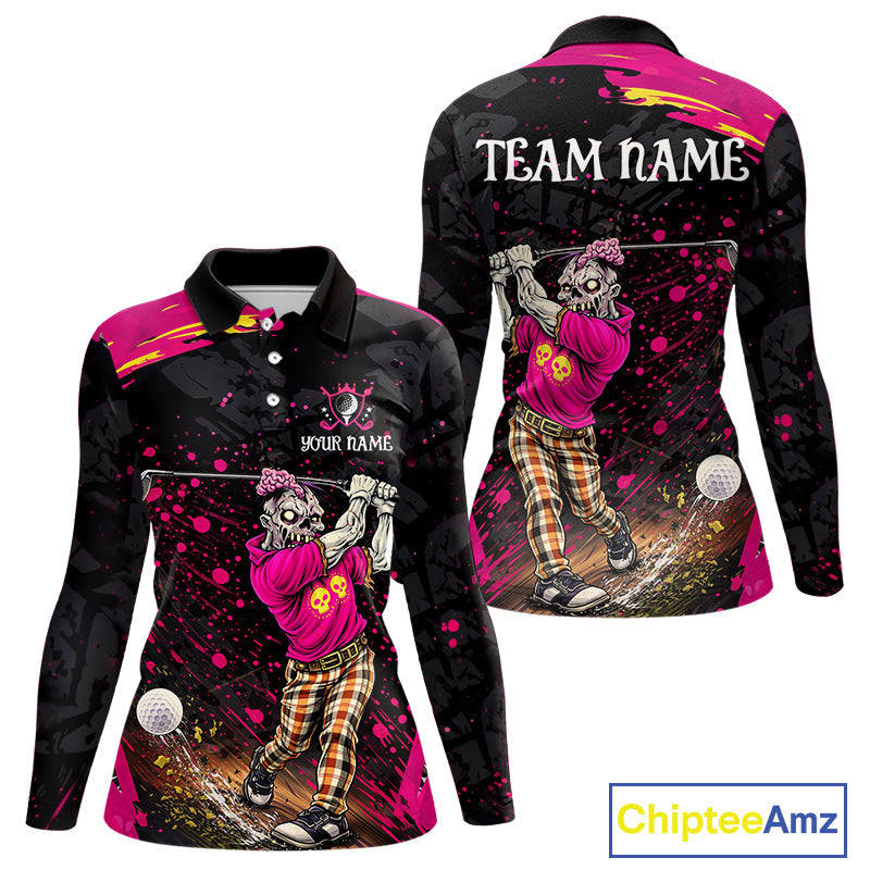 Black and Pink Funny zombie Golf Polo shirts Custom funny 's golf team shirts