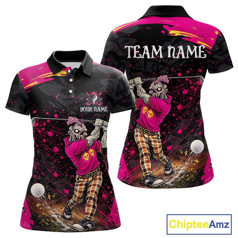 Black and Pink Funny zombie Golf Polo shirts Custom funny 's golf team shirts