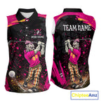 Black and Pink Funny zombie 's sleeveless polo shirts Custom sleeveless golf shirts