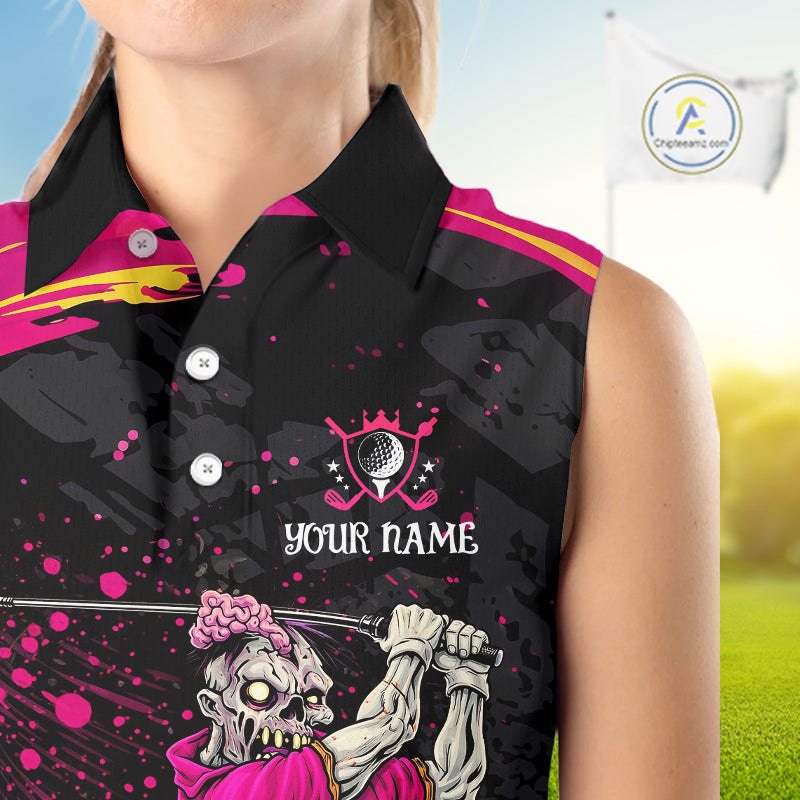 Black and Pink Funny zombie 's sleeveless polo shirts Custom sleeveless golf shirts
