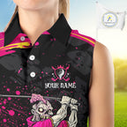 Black and Pink Funny zombie 's sleeveless polo shirts Custom sleeveless golf shirts