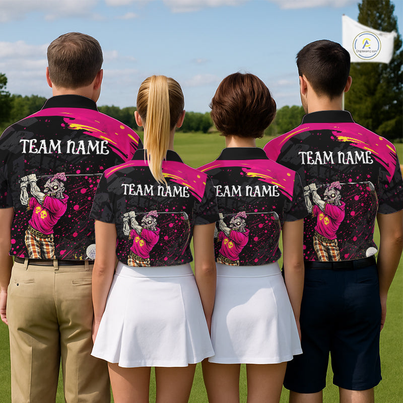 Black and Pink Funny zombie Golf Polo shirts Custom team golf shirts, funny golf polos