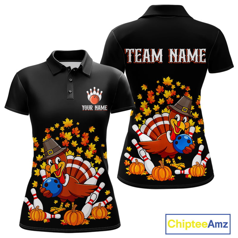 Funny Turkey Bowling Shirts, Autumn Leaf Thanksgiving Bowling Tournament Shirts