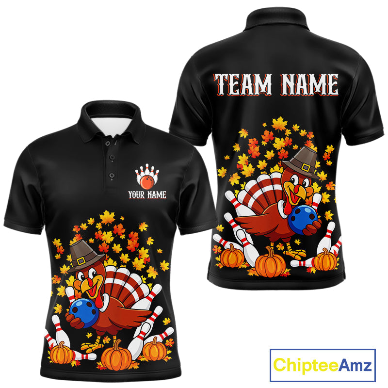 Funny Turkey Bowling Shirts, Autumn Leaf Thanksgiving Bowling Tournament Shirts