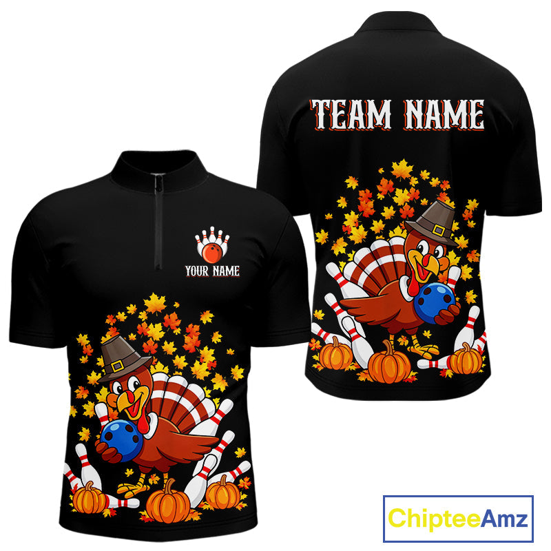 Funny Turkey Bowling Shirts, Autumn Leaf Thanksgiving Bowling Tournament Shirts