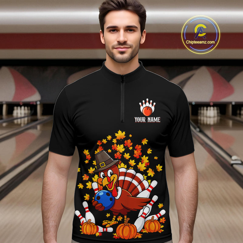 Funny Turkey Bowling Shirts, Autumn Leaf Thanksgiving Bowling Tournament Shirts