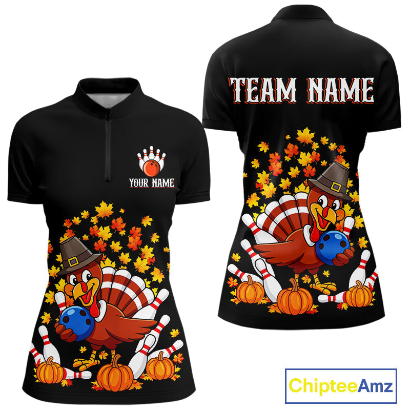 Funny Turkey Bowling Shirts, Autumn Leaf Thanksgiving Bowling Tournament Shirts
