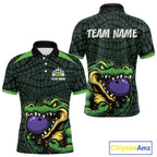 Green Alligator Bowling Polo, Quarter Zip shirts Custom Team bowling uniform jersey