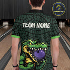 Green Alligator Bowling Polo, Quarter Zip shirts Custom Team bowling uniform jersey