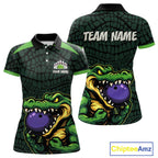 Green Alligator Bowling Polo, Quarter Zip shirts Custom Team bowling uniform jersey