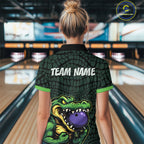 Green Alligator Bowling Polo, Quarter Zip shirts Custom Team bowling uniform jersey