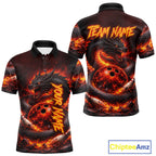 Custom Red Dragon Bowling Polo Shirts, Bowling 1/4 zip jersey, Team Bowling League jerseys