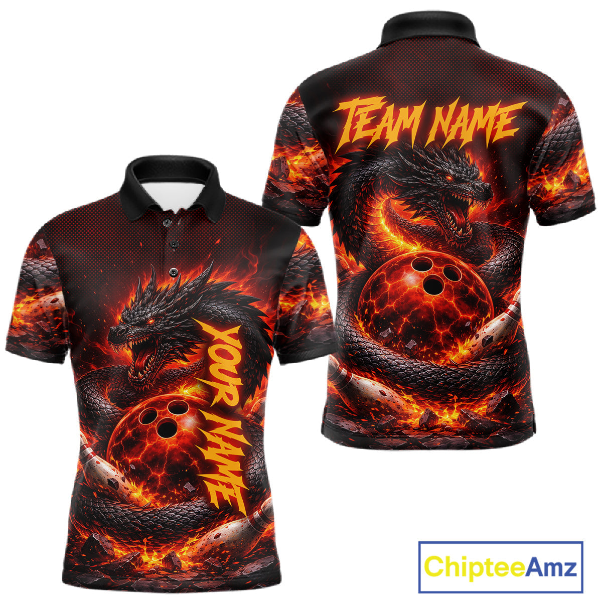 Custom Red Dragon Bowling Polo Shirts, Bowling 1/4 zip jersey, Team Bowling League jerseys