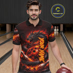 Custom Red Dragon Bowling Polo Shirts, Bowling 1/4 zip jersey, Team Bowling League jerseys