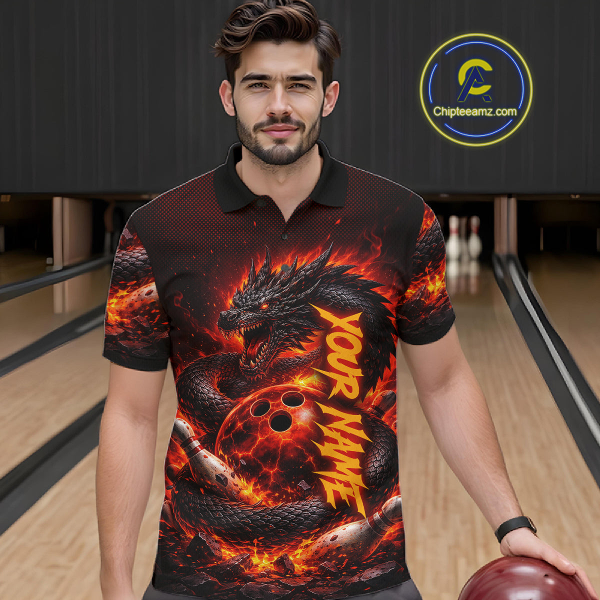Custom Red Dragon Bowling Polo Shirts, Bowling 1/4 zip jersey, Team Bowling League jerseys