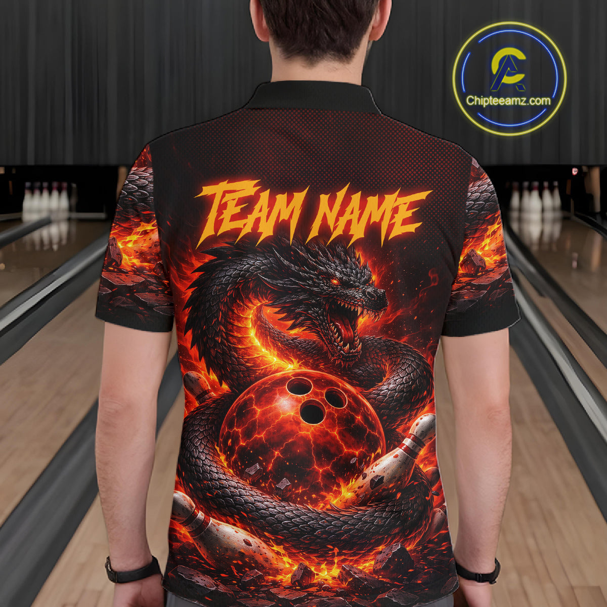 Custom Red Dragon Bowling Polo Shirts, Bowling 1/4 zip jersey, Team Bowling League jerseys