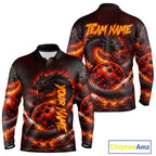 Custom Red Dragon Bowling Polo Shirts, Bowling 1/4 zip jersey, Team Bowling League jerseys