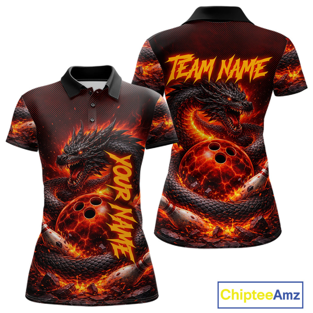 Custom Red Dragon Bowling Polo Shirts, Bowling 1/4 zip jersey, Team Bowling League jerseys
