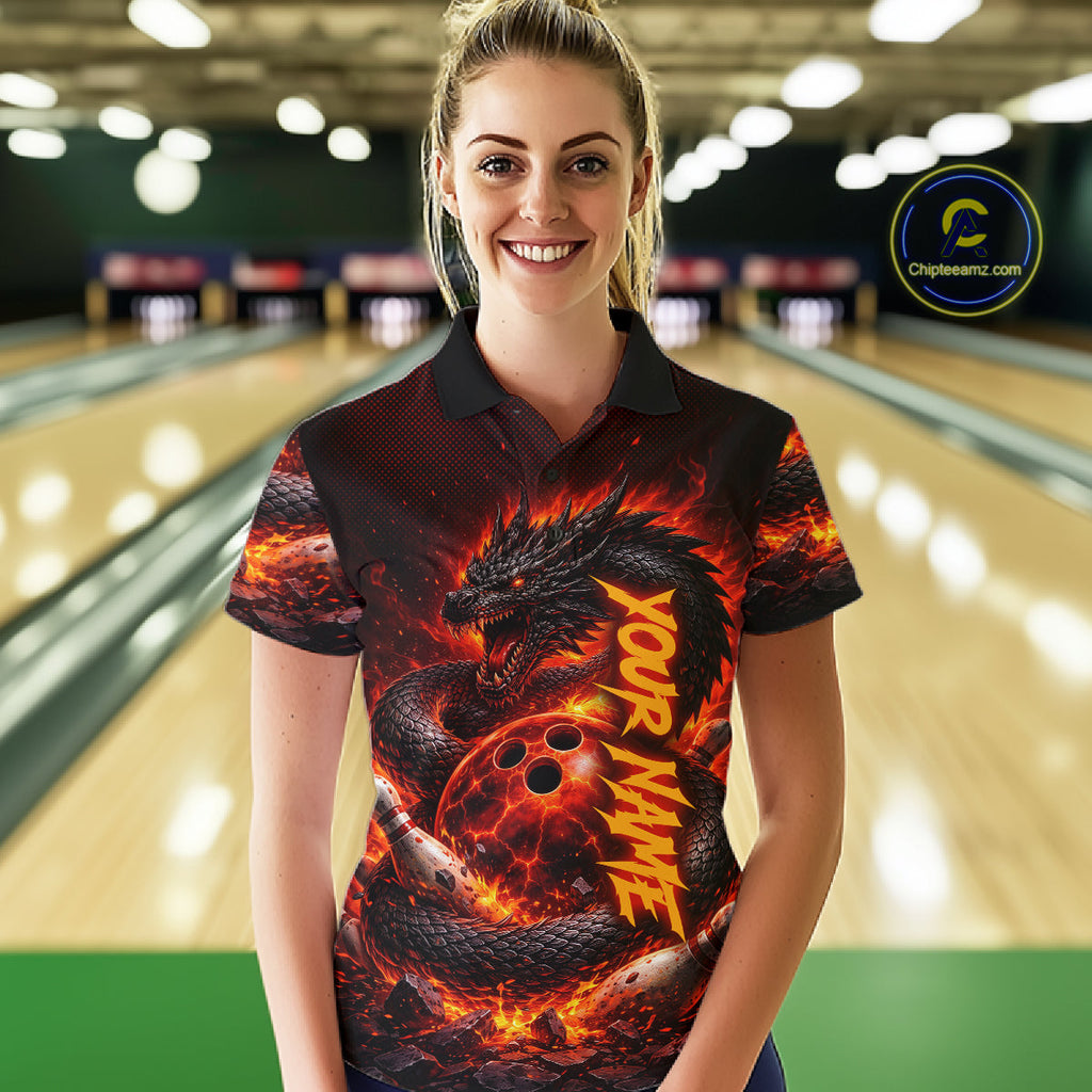 Custom Red Dragon Bowling Polo Shirts, Bowling 1/4 zip jersey, Team Bowling League jerseys