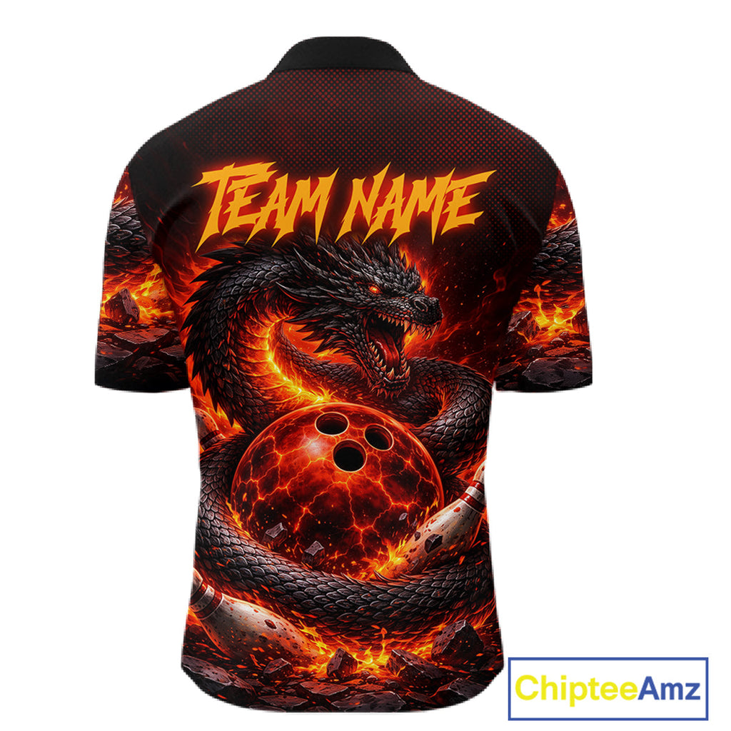 Custom Red Dragon Bowling Polo Shirts, Bowling 1/4 zip jersey, Team Bowling League jerseys