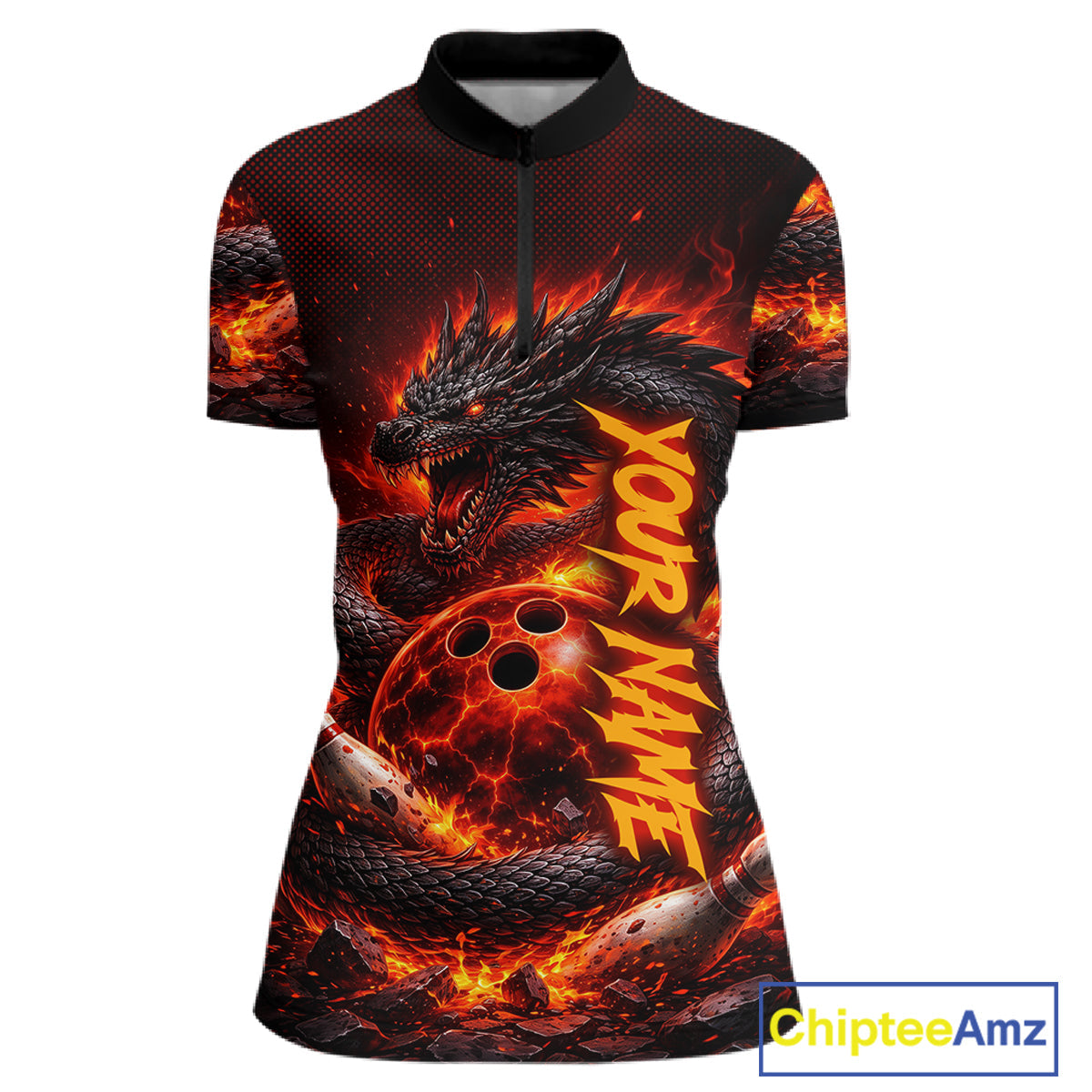 Custom Red Dragon Bowling Polo Shirts, Bowling 1/4 zip jersey, Team Bowling League jerseys