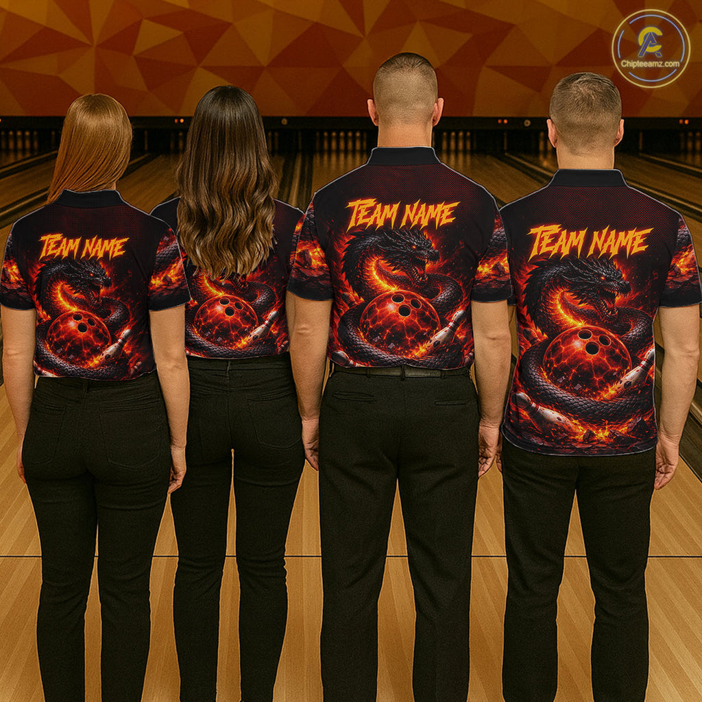 Custom Red Dragon Bowling Polo Shirts, Bowling 1/4 zip jersey, Team Bowling League jerseys