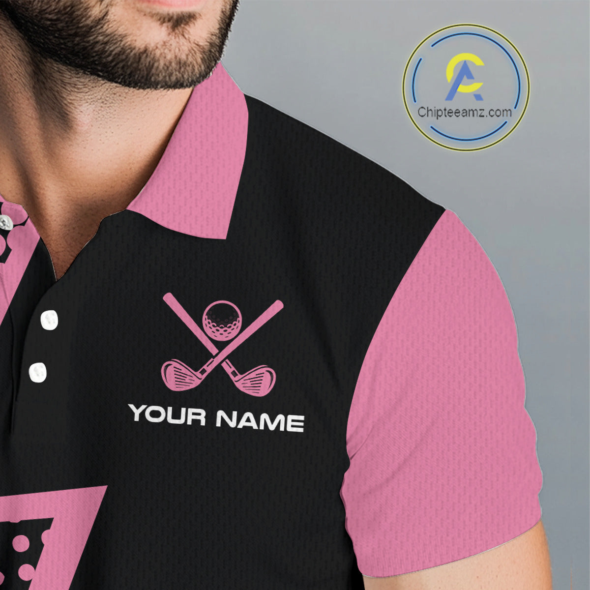Black and Pink dots pattern Lightning Golf polo shirts custom golf top